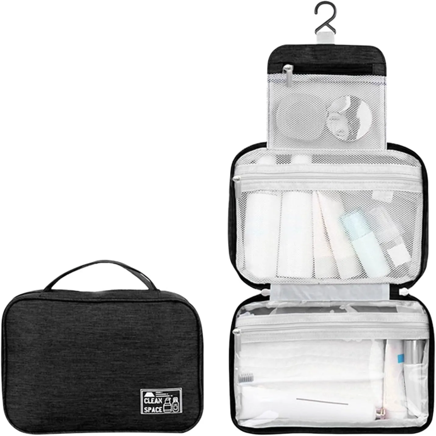 Hanging Travel Toiletry Bag for Men,10 X 6.5 Inch Makeup Bag,Foldable Portable Large Capacity Travel Toiletries Bag with Compartment,Waterproof Travel Cosmetic Bag,Travel Essentials
