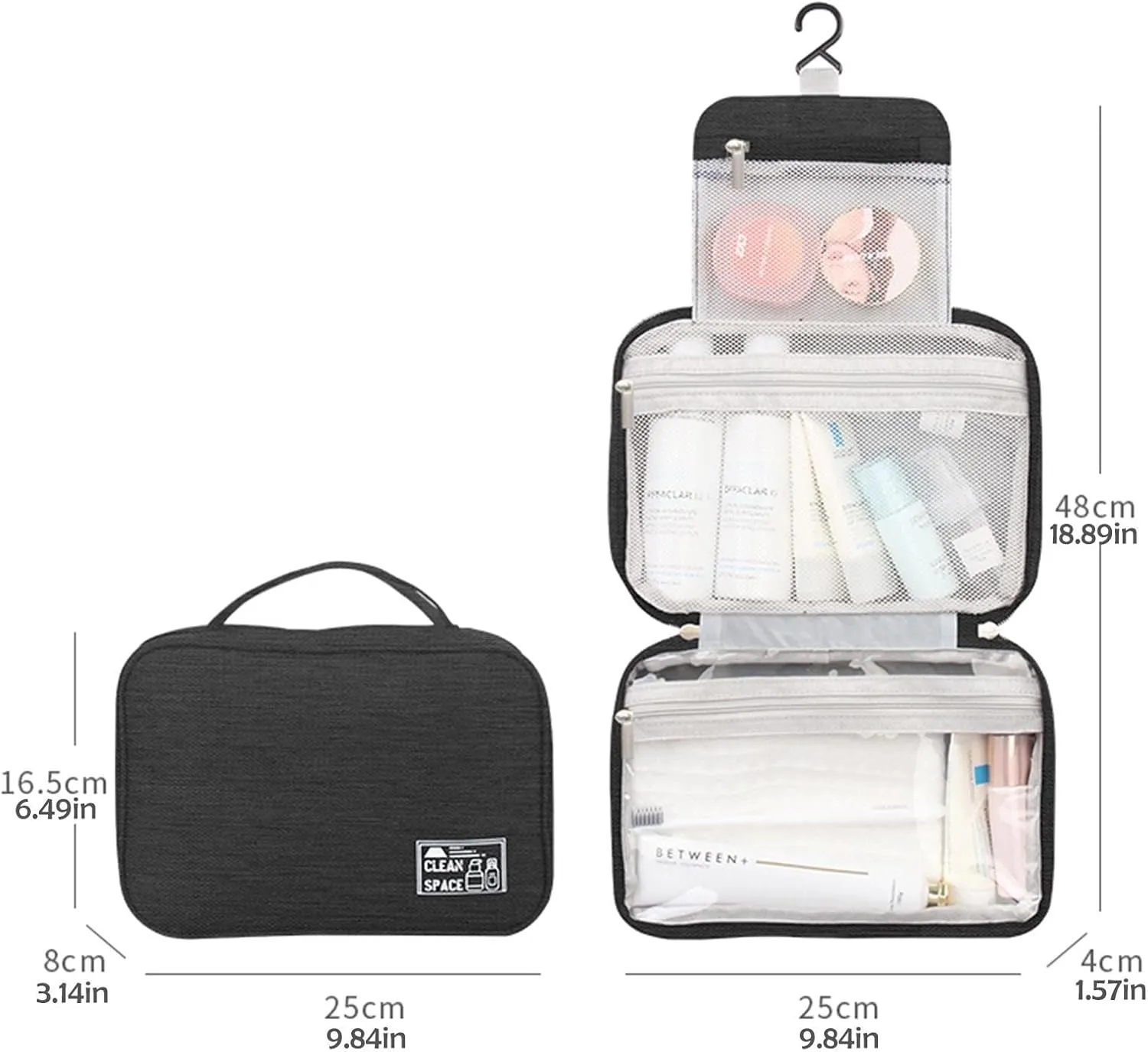 Hanging Travel Toiletry Bag for Men,10 X 6.5 Inch Makeup Bag,Foldable Portable Large Capacity Travel Toiletries Bag with Compartment,Waterproof Travel Cosmetic Bag,Travel Essentials