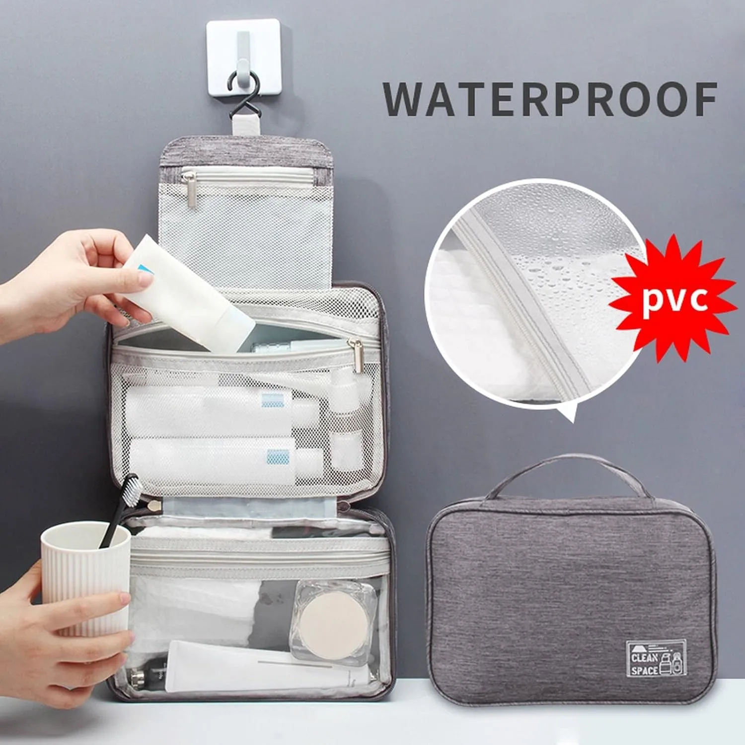 Hanging Travel Toiletry Bag for Women,10 X 6.5 Inch Makeup Bag Large,Foldable Large Capacity Portable Travel Bag for Toiletries,Water-Resistant Travel Cosmetic Bag,Travel Essentials