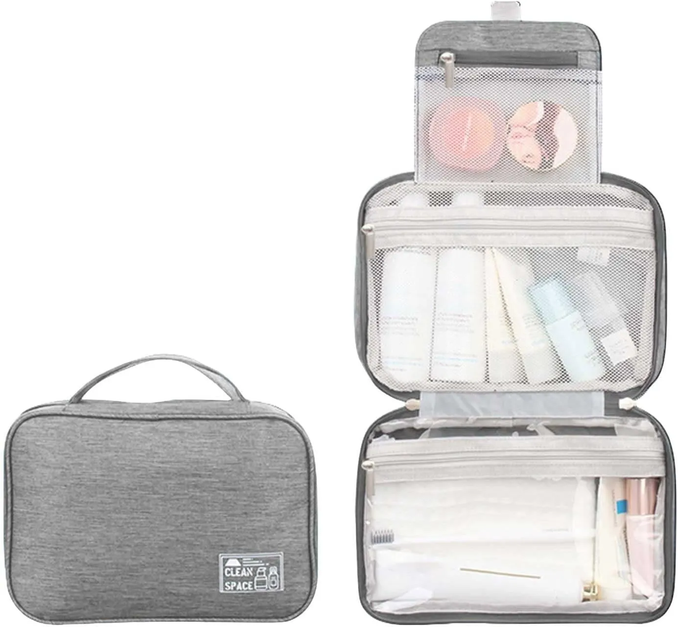 Hanging Travel Toiletry Bag for Women,10" X 6.5" Makeup Bag,Foldable Large Capacity Portable Travel Toiletries Bag with Compartment,Water-Resistant Cosmetic Travel Bag,Travel Accessories