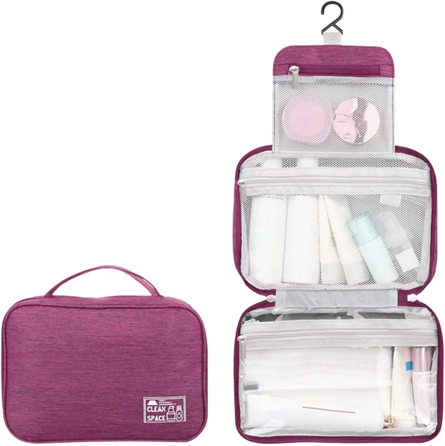 Hanging Travel Toiletry Kit,10 X 6.5 Inch Makeup Bag Organizer,Foldable Large Capacity Portable Travel Toiletries Bag with Compartment,Waterproof Cosmetic Travel Bag,Travel Essentials