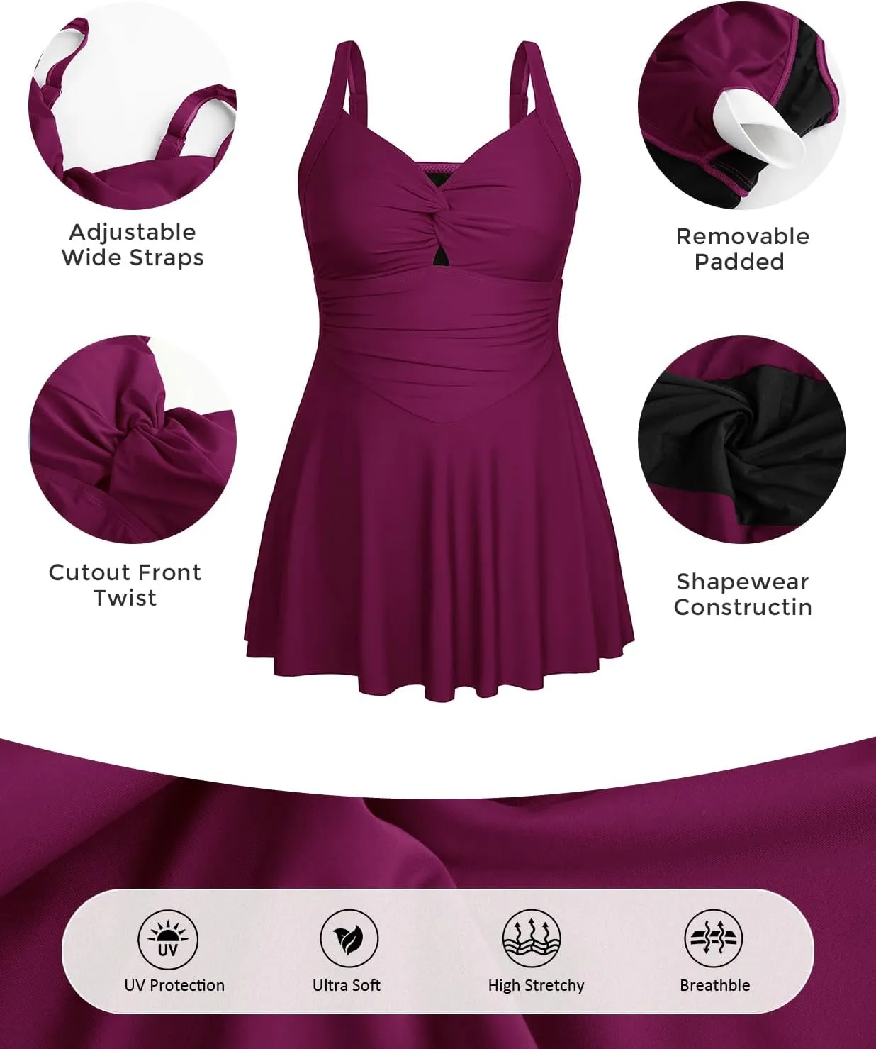 Hanna Nikole Women Plus Size Swimdress One Piece Swimsuit Tummy Control Twist Front Bathing Suit Ruched Skirted Swimwear