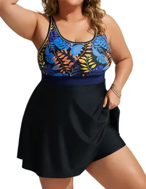 Hanna Nikole Women Plus Size Two Piece Swimsuits Swimdress Sport Flowy Tummy Control Bathing Suit Color Block with Boyshorts