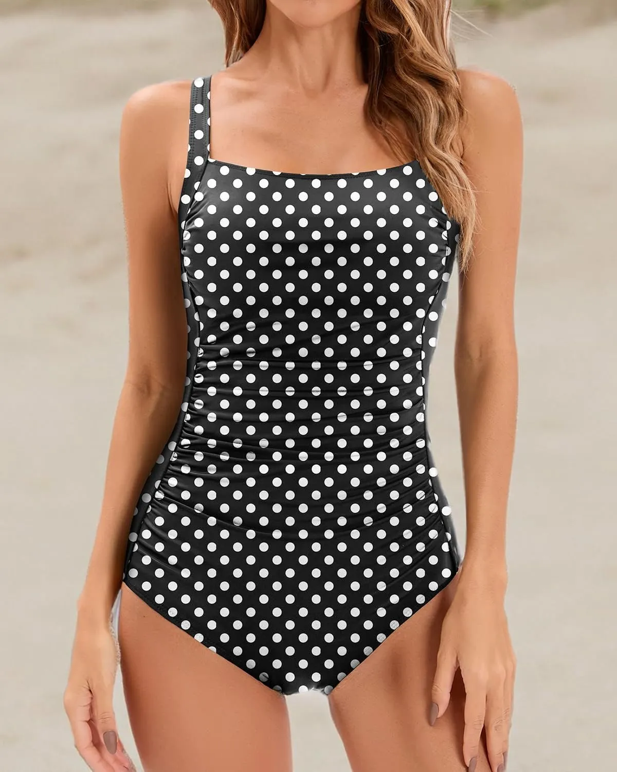 Holipick One Piece Bathing Suit for Women Push Up Tummy Control Swimsuits Modest Vintage Slimming Retro Ruched Swimwear