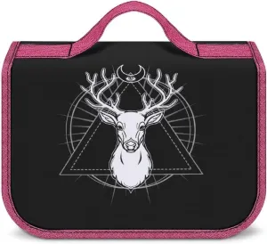 Horned Deer Toiletry Bag with Hanging Hook Large Cosmetic Bags Detachable Makeup Pouch Bathroom Accessories