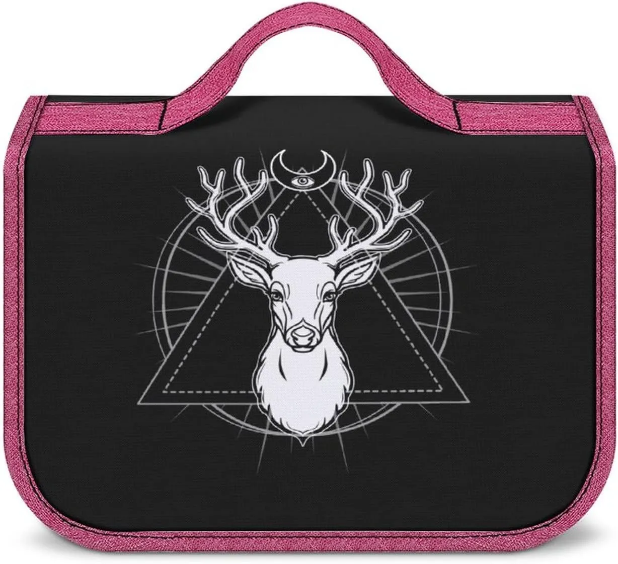 Horned Deer Toiletry Bag with Hanging Hook Large Cosmetic Bags Detachable Makeup Pouch Bathroom Accessories