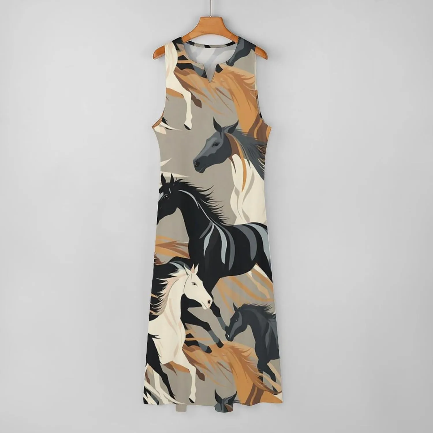 Horse Pattern Women's Long Dress Summer Sleeveless Maxi Dress Casual Loose Sundress for Beach Travel Vacation