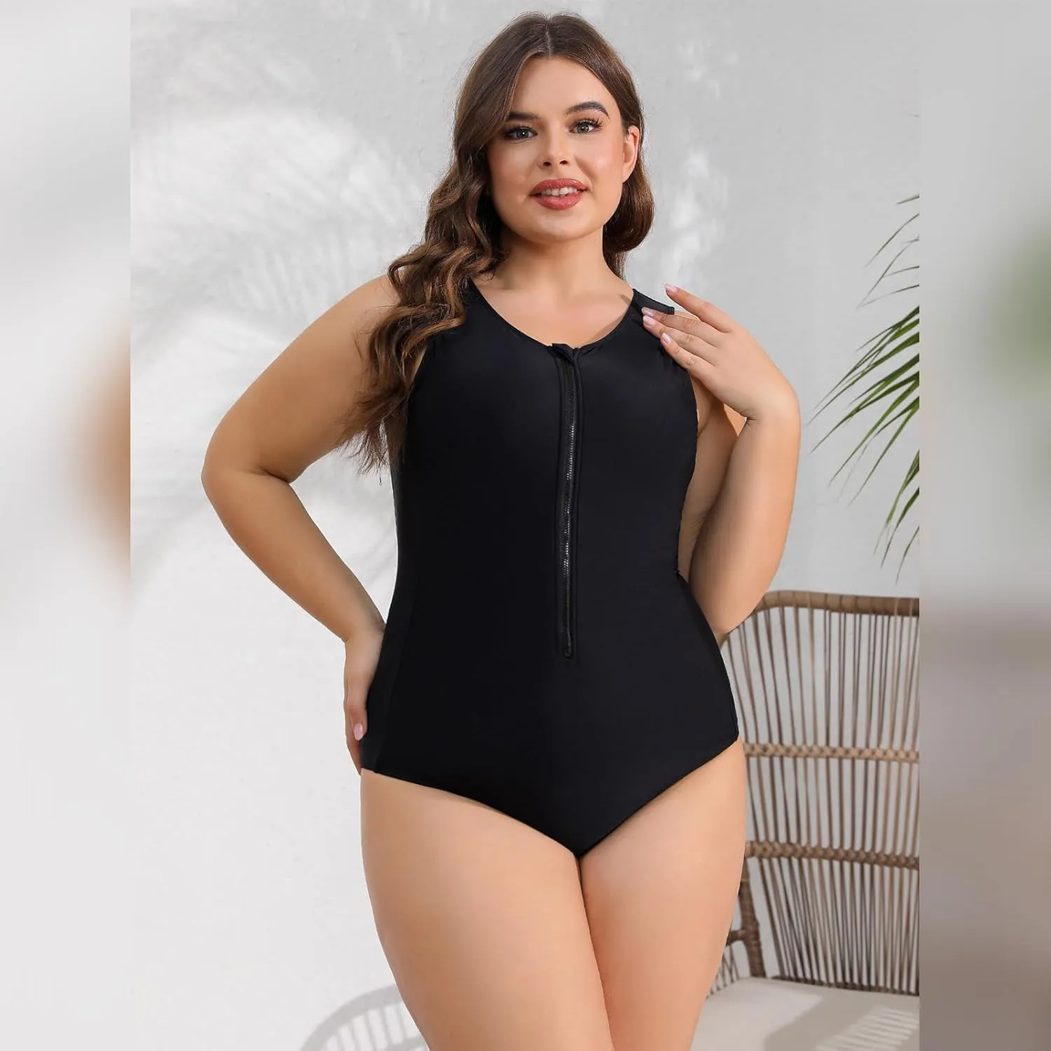 IDOPIP Plus Size One Piece Swimsuit for Women Tummy Control Bathing Suit Sun Protection UPF 50  Rash Guard Surfing Swimwear