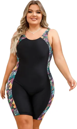 IDOPIP Plus Size One Piece Swimsuit for Women Tummy Control Bathing Suit Sun Protection UPF 50  Rash Guard Surfing Swimwear