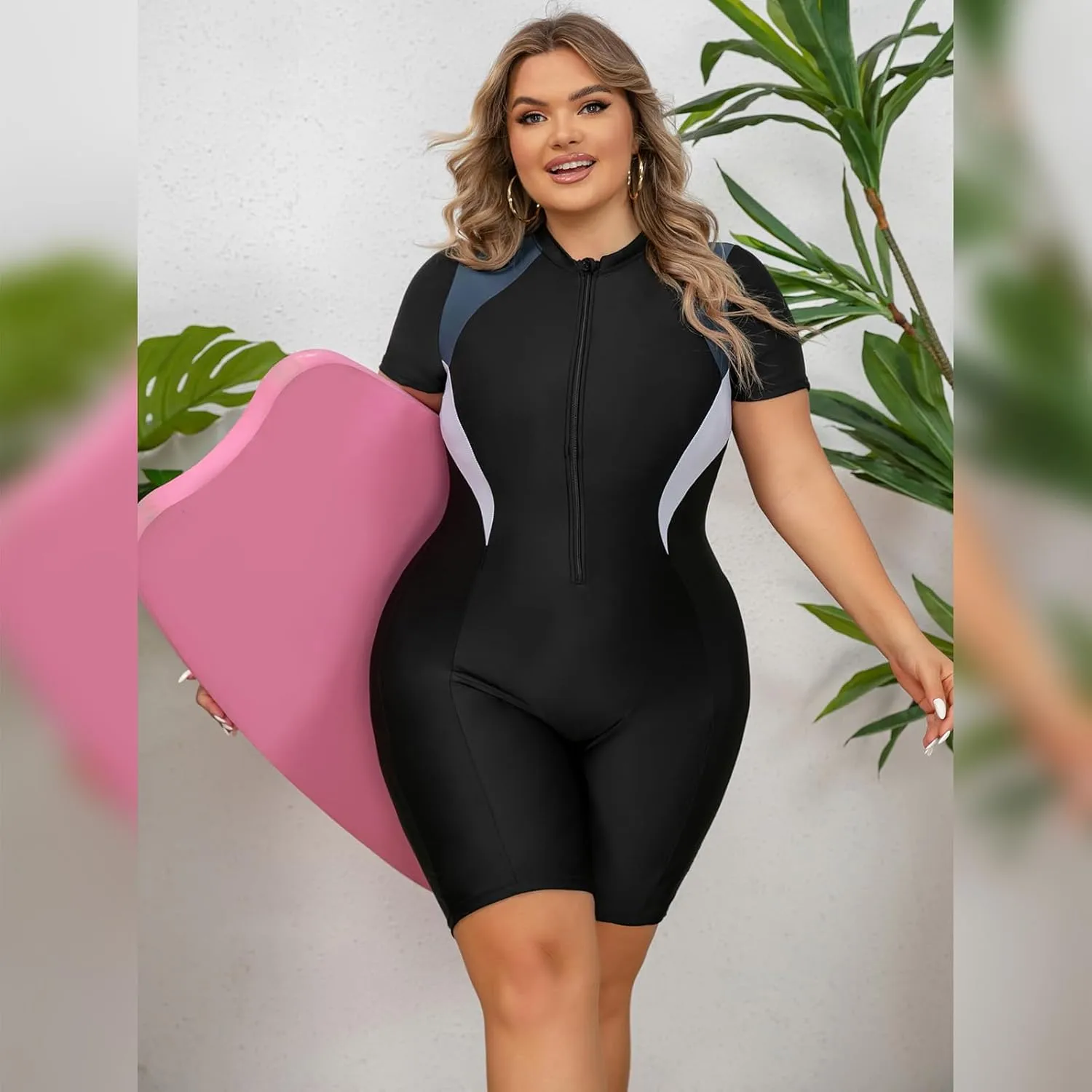 IDOPIP Plus Size One Piece Swimsuit for Women Tummy Control Bathing Suit Sun Protection UPF 50  Rash Guard Surfing Swimwear
