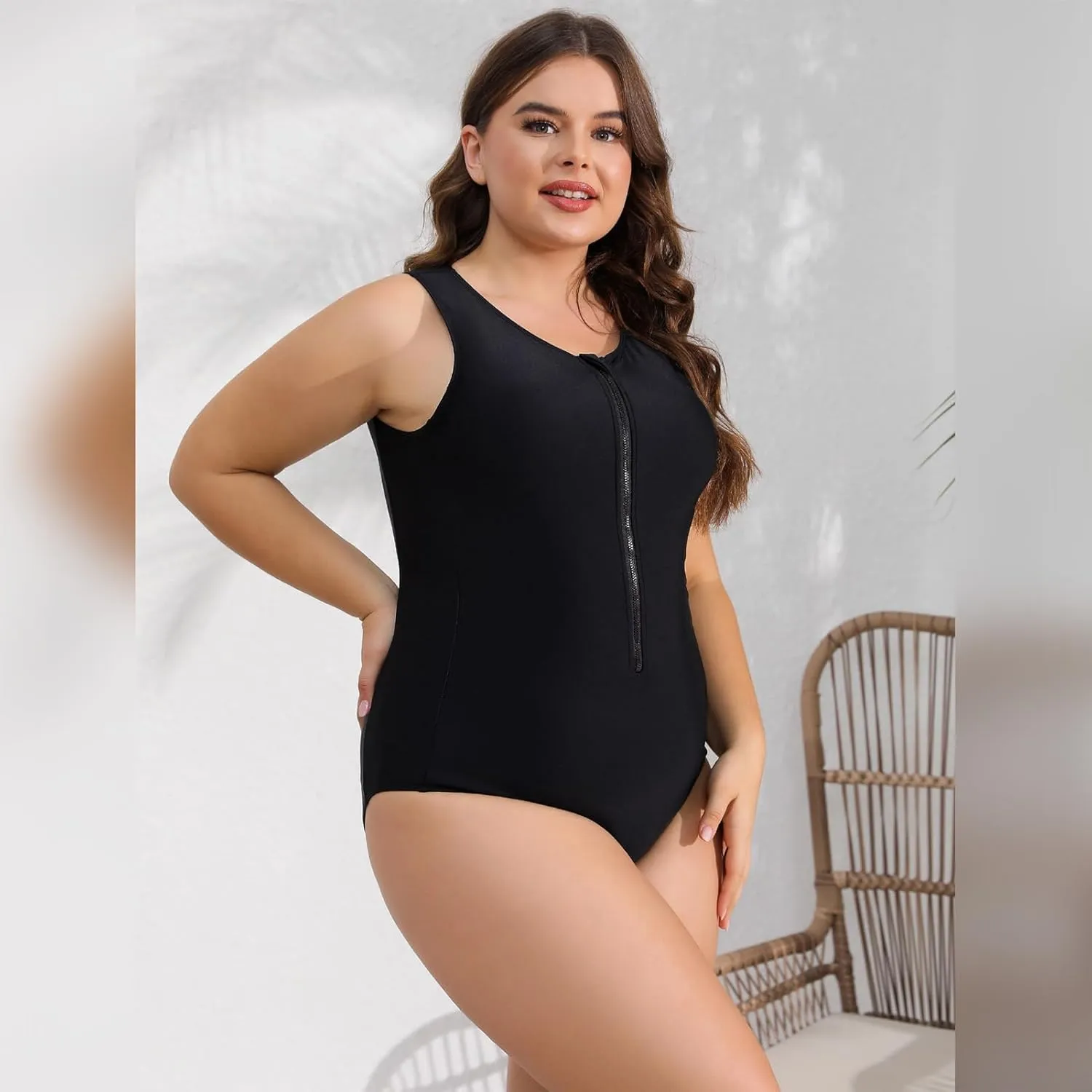 IDOPIP Plus Size One Piece Swimsuit for Women Tummy Control Bathing Suit Sun Protection UPF 50  Rash Guard Surfing Swimwear