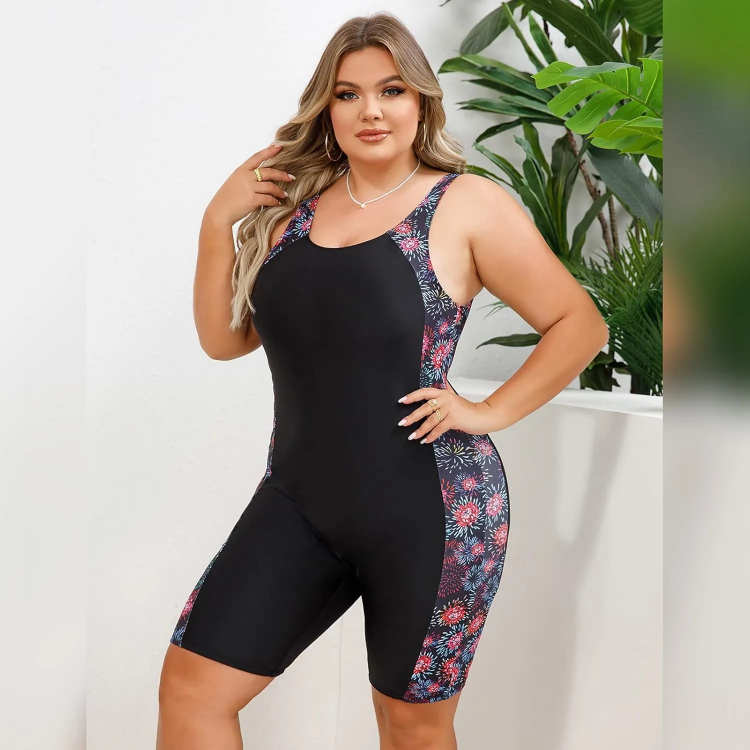 IDOPIP Plus Size One Piece Swimsuit for Women Tummy Control Bathing Suit Sun Protection UPF 50  Rash Guard Surfing Swimwear