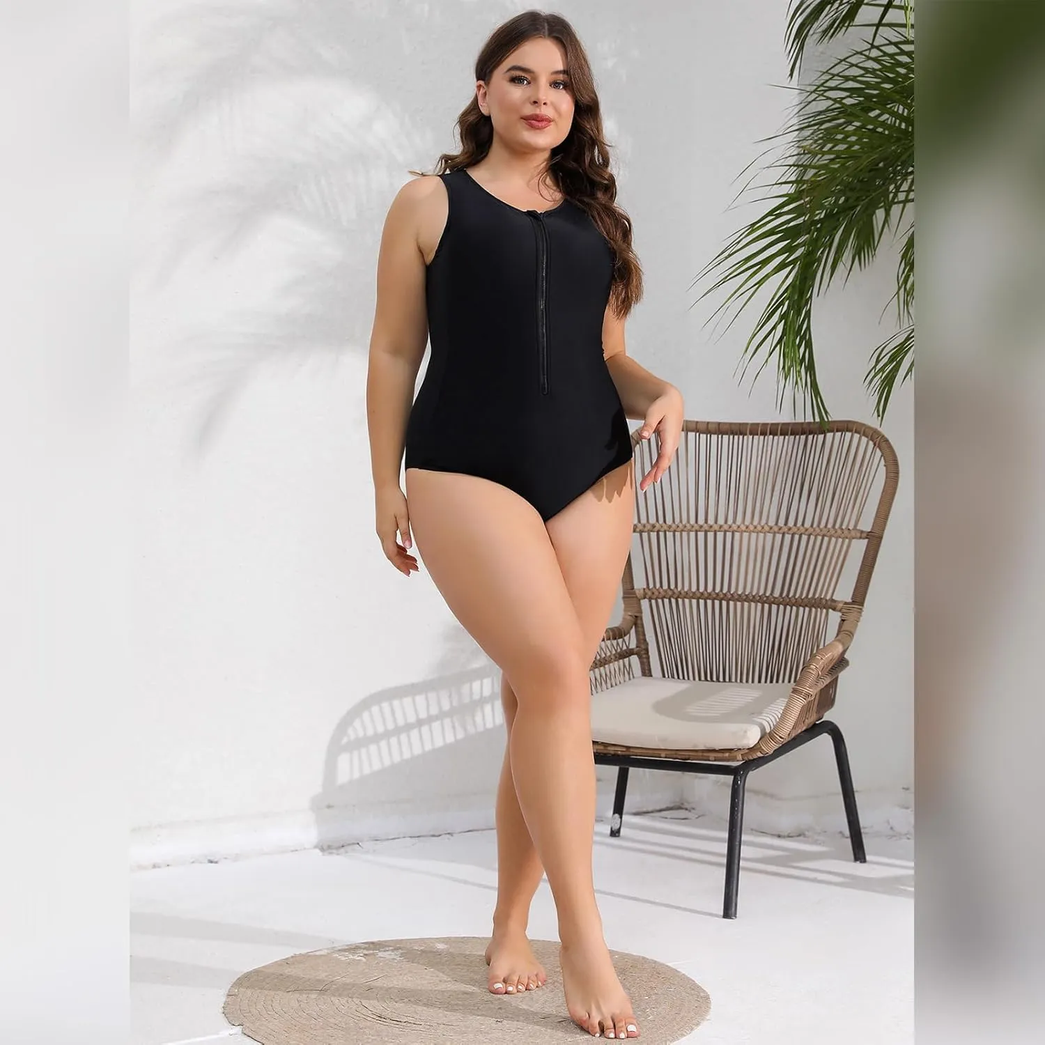 IDOPIP Plus Size One Piece Swimsuit for Women Tummy Control Bathing Suit Sun Protection UPF 50  Rash Guard Surfing Swimwear