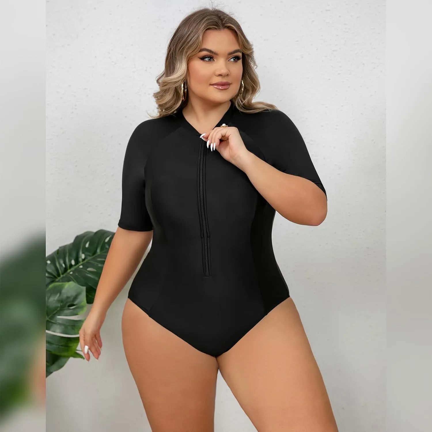 IDOPIP Plus Size One Piece Swimsuit for Women Tummy Control Bathing Suit Sun Protection UPF 50  Rash Guard Surfing Swimwear