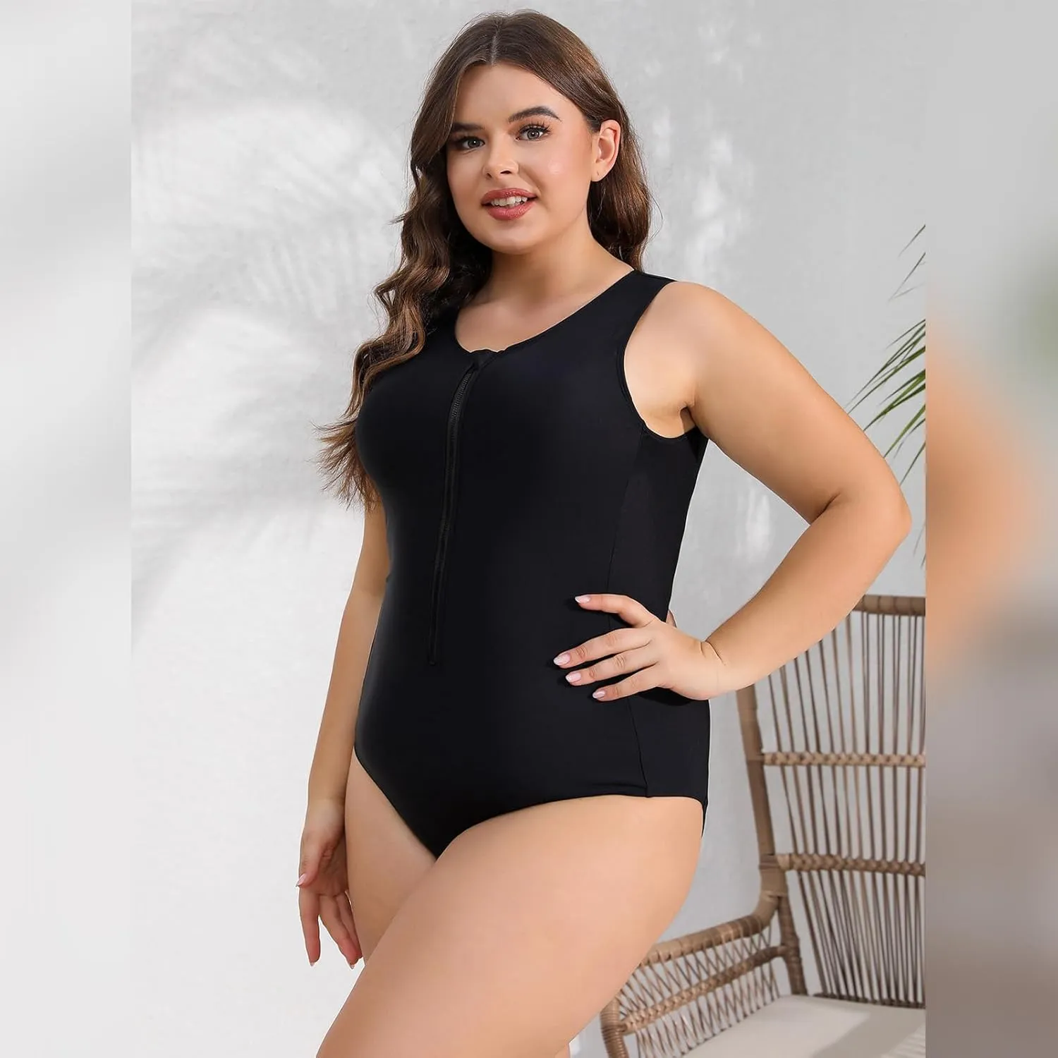 IDOPIP Plus Size One Piece Swimsuit for Women Tummy Control Bathing Suit Sun Protection UPF 50  Rash Guard Surfing Swimwear