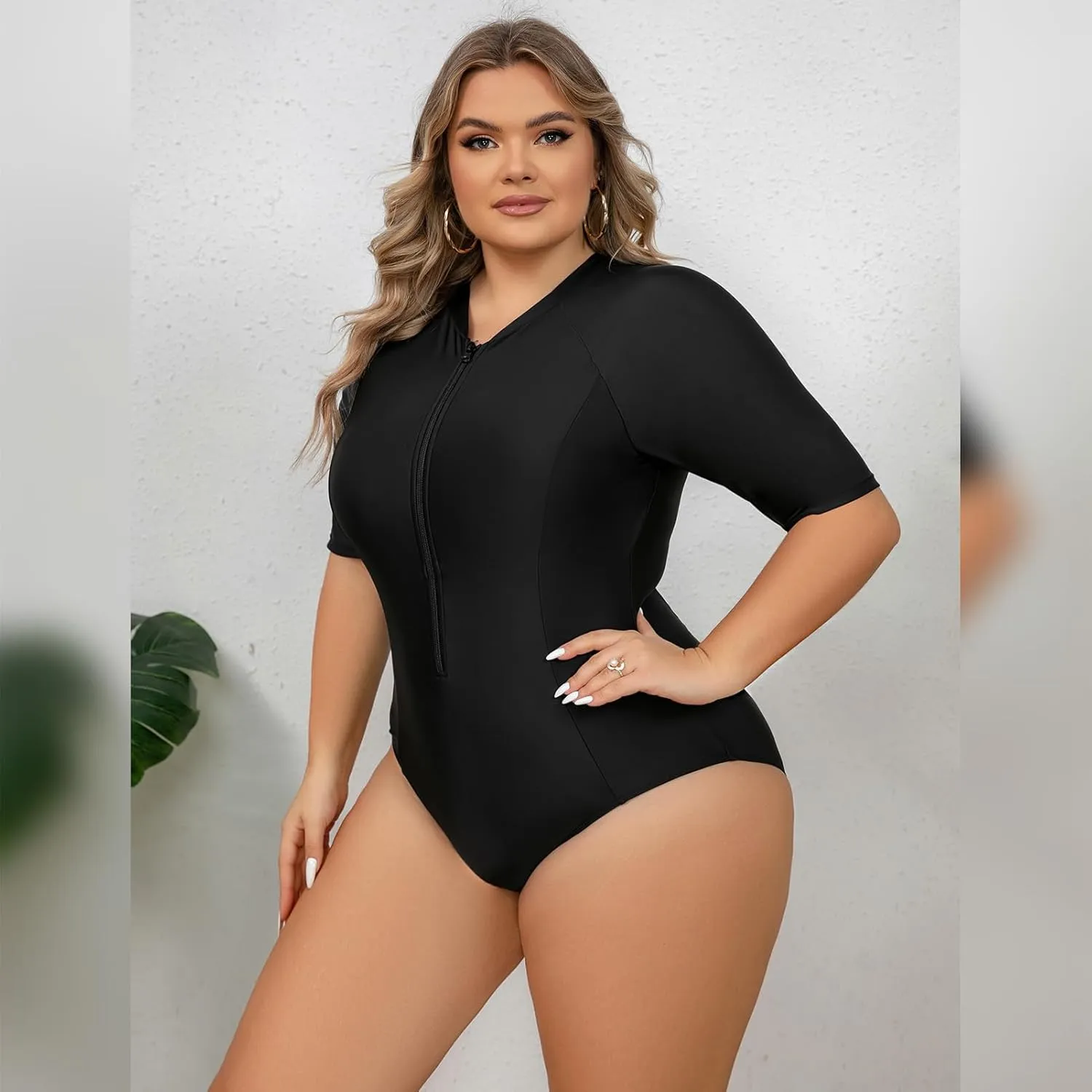 IDOPIP Plus Size One Piece Swimsuit for Women Tummy Control Bathing Suit Sun Protection UPF 50  Rash Guard Surfing Swimwear