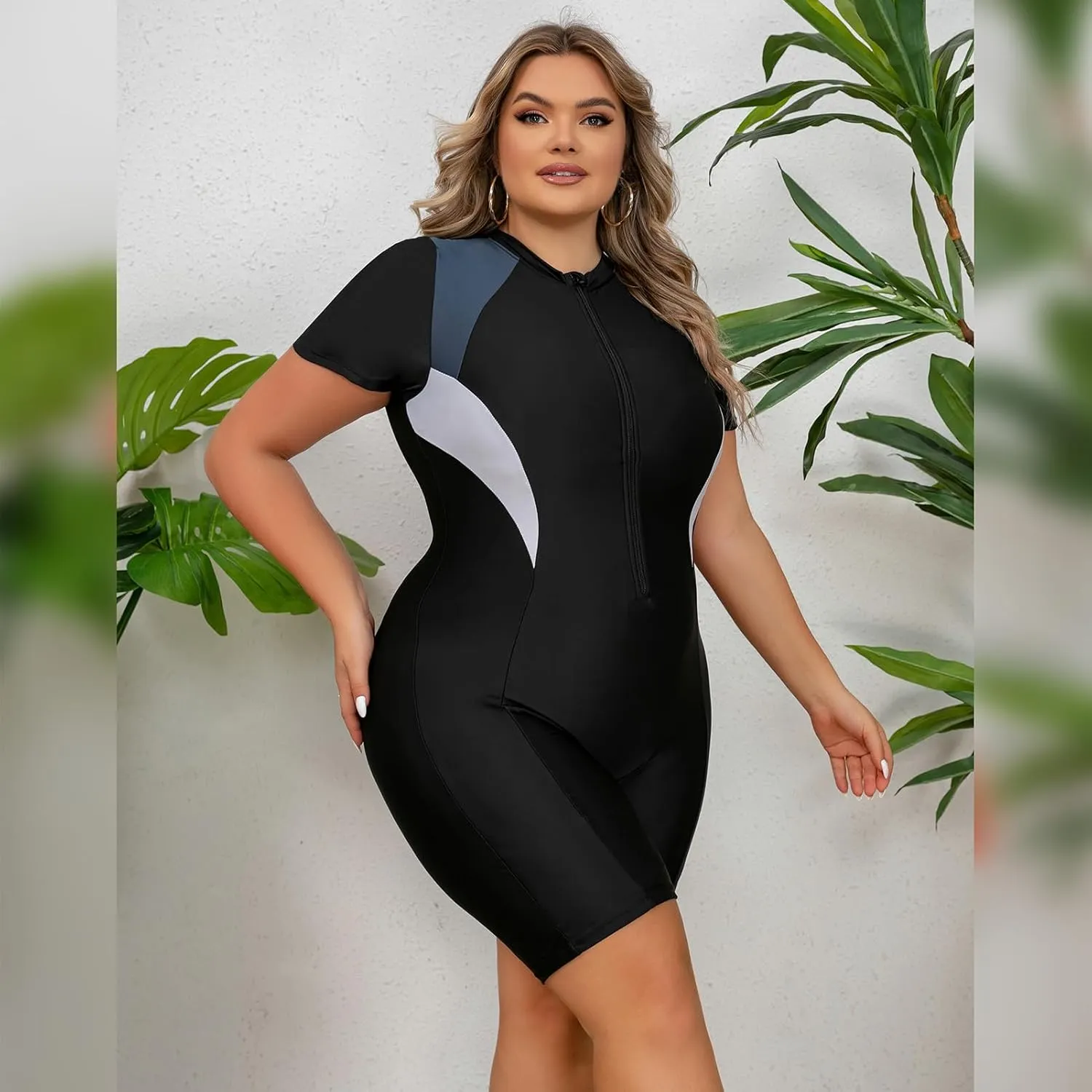 IDOPIP Plus Size One Piece Swimsuit for Women Tummy Control Bathing Suit Sun Protection UPF 50  Rash Guard Surfing Swimwear