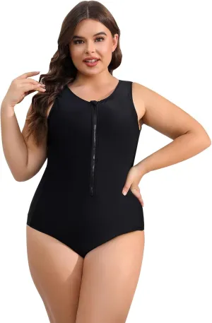 IDOPIP Plus Size One Piece Swimsuit for Women Tummy Control Bathing Suit Sun Protection UPF 50  Rash Guard Surfing Swimwear