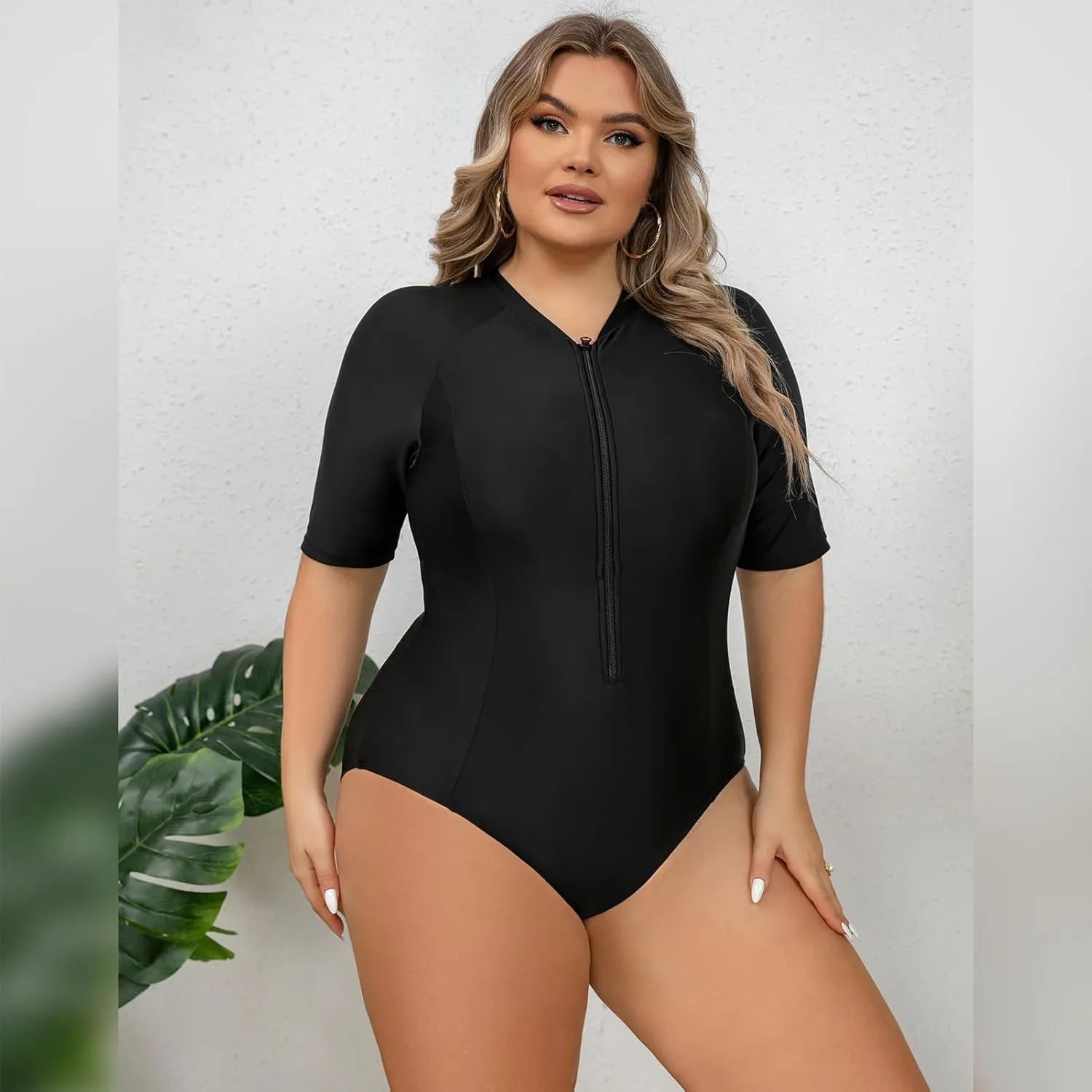 IDOPIP Plus Size One Piece Swimsuit for Women Tummy Control Bathing Suit Sun Protection UPF 50  Rash Guard Surfing Swimwear