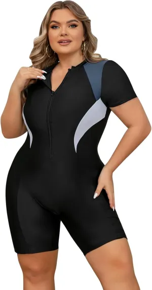 IDOPIP Plus Size One Piece Swimsuit for Women Tummy Control Bathing Suit Sun Protection UPF 50  Rash Guard Surfing Swimwear