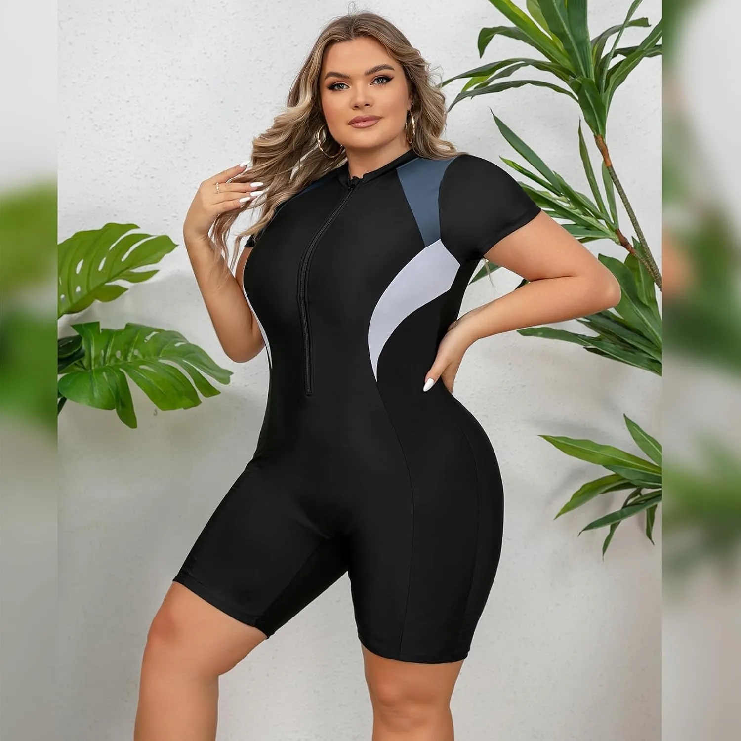 IDOPIP Plus Size One Piece Swimsuit for Women Tummy Control Bathing Suit Sun Protection UPF 50  Rash Guard Surfing Swimwear