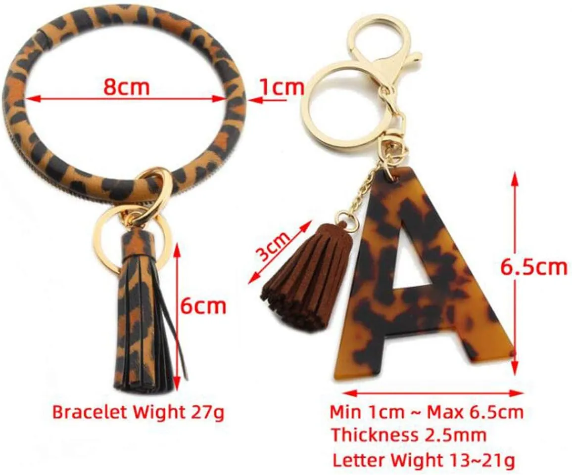 Initial Letter Leopard Print Keychain and Tassel Wristlet Chain Premium Bag Charm Keychain Accessories for Women