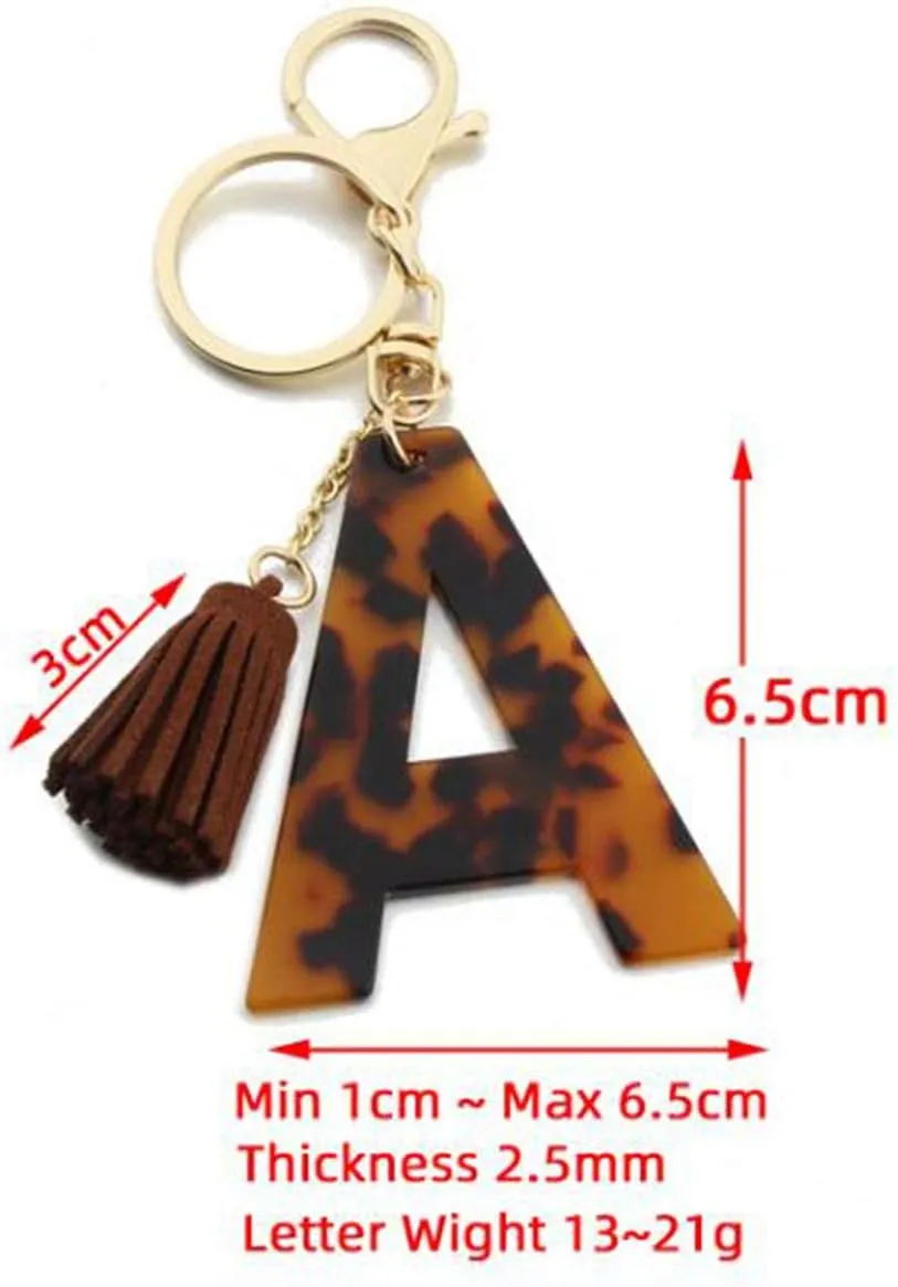 Initial Letter Leopard Print Keychain and Tassel Wristlet Chain Premium Bag Charm Keychain Accessories for Women