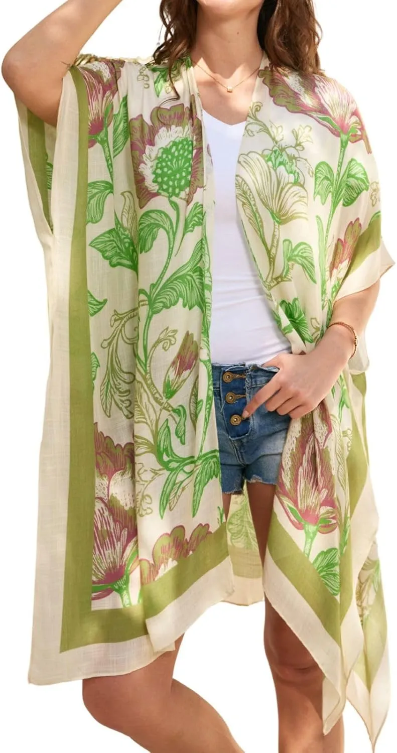 Isurrender Kimonos for Women Lightweight Swimsuit Coverup Boho Floral Beach Cover Ups for Swimwear Casual Summer Cardigan