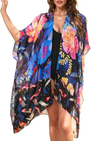 Isurrender Kimonos for Women Lightweight Swimsuit Coverup Boho Floral Beach Cover Ups for Swimwear Casual Summer Cardigan
