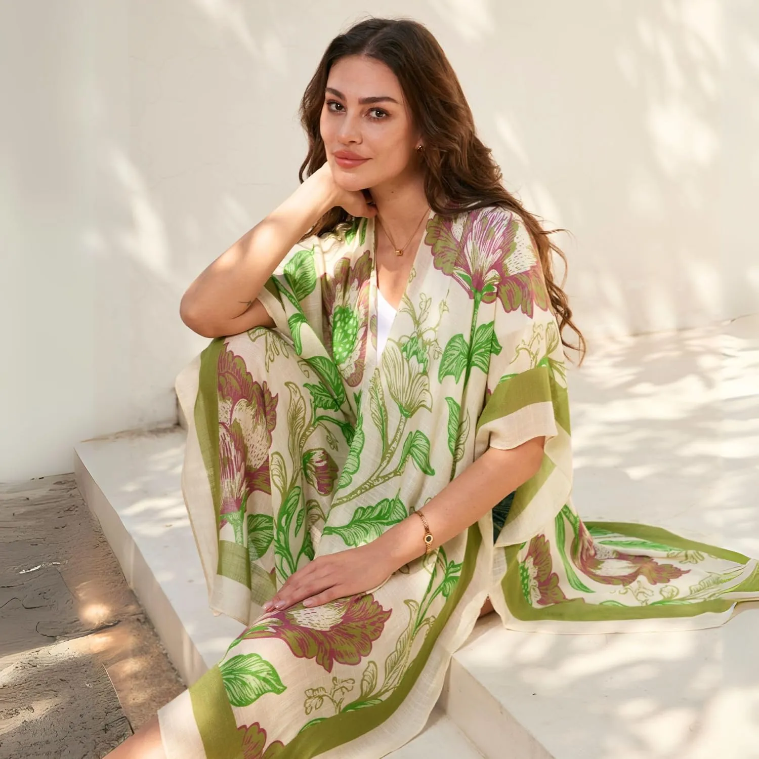 Isurrender Kimonos for Women Lightweight Swimsuit Coverup Boho Floral Beach Cover Ups for Swimwear Casual Summer Cardigan