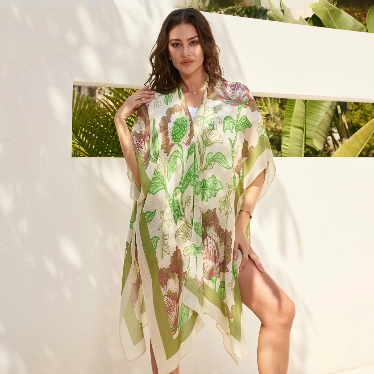 Isurrender Kimonos for Women Lightweight Swimsuit Coverup Boho Floral Beach Cover Ups for Swimwear Casual Summer Cardigan