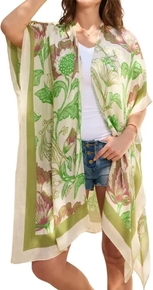Isurrender Kimonos for Women Lightweight Swimsuit Coverup Boho Floral Beach Cover Ups for Swimwear Casual Summer Cardigan