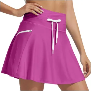 jsaierl Women Swim Skirt Bathing Suit Bottom High Waisted Swim Skort Drawstring Tummy Control Swimsuit Bottom with Zip Pocket