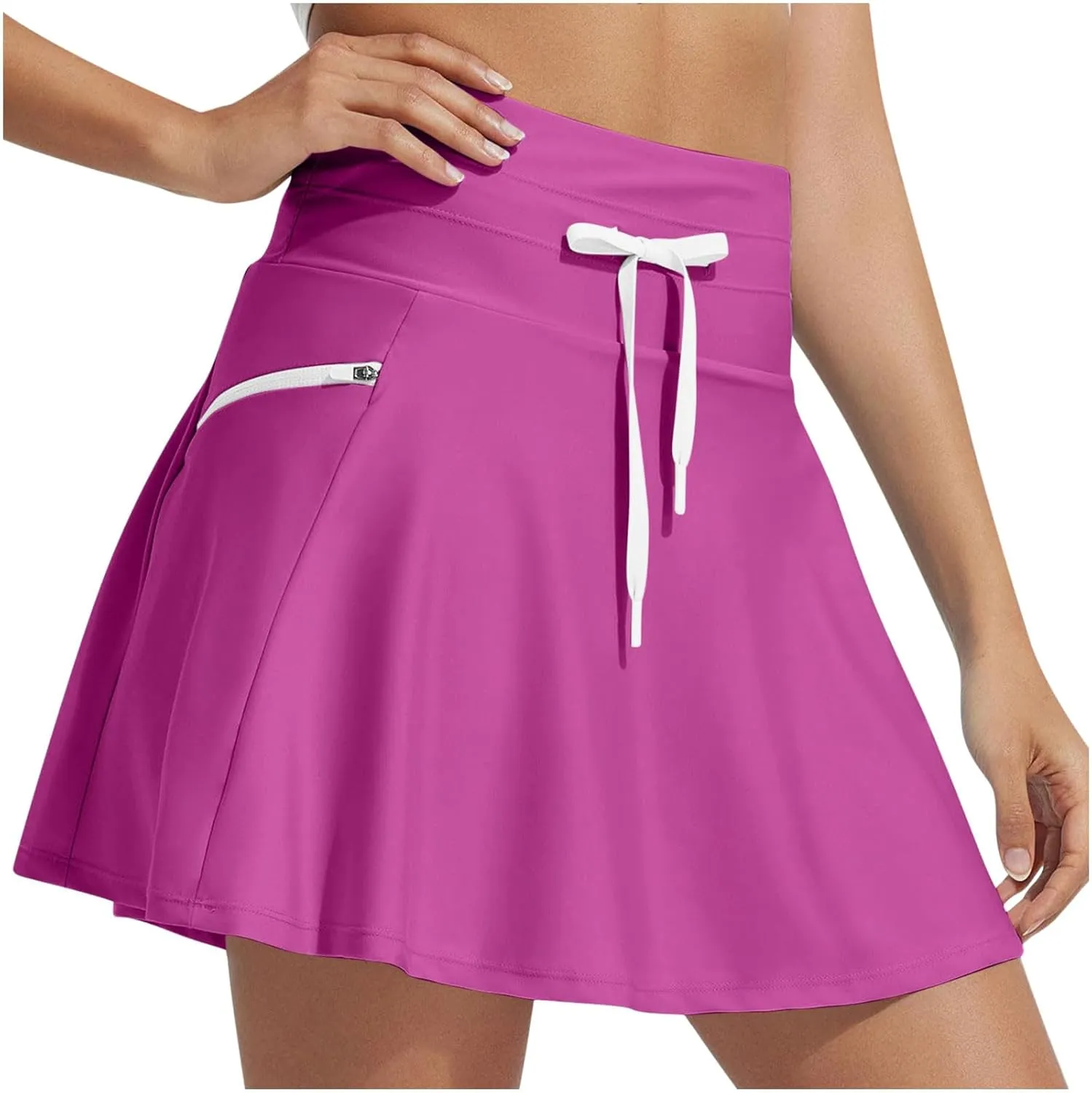 jsaierl Women Swim Skirt Bathing Suit Bottom High Waisted Swim Skort Drawstring Tummy Control Swimsuit Bottom with Zip Pocket