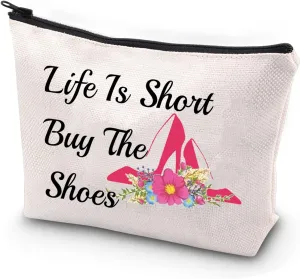 JYTAPP Shoe Lover Gift Life is Short Buy the Shoes Makeup Bag High Heel Novelty Cosmetic Bag for Women Lady Gift Travel Make Up Pouch