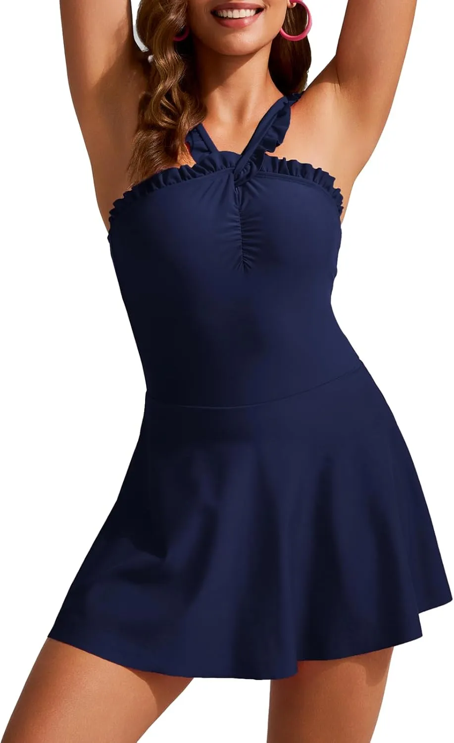 Kate Kasin Women One Piece Swimsuit Tummy Control Bathing Suits Ruffle V Neck Adjustable Strap Swimdress 2025