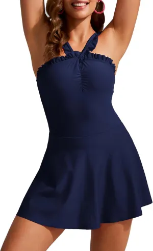 Kate Kasin Women One Piece Swimsuit Tummy Control Bathing Suits Ruffle V Neck Adjustable Strap Swimdress 2025