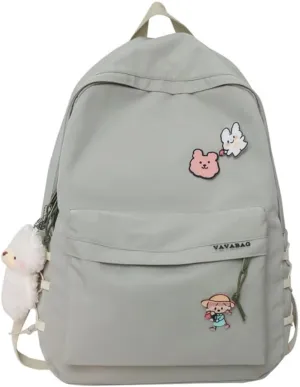 Kawaii Backpack with Cute Accessories Aesthetic 15.6 Inch Laptop Backpack Pin Plush Pendant (Green,Single Backpack)