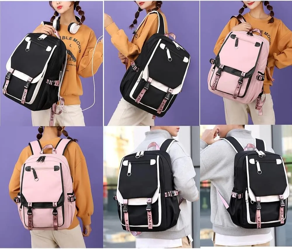 Kawaii Backpack with Cute Accessories Laptop Backpack 17 inch Aesthetic USB Charging Port Headphone Jack (Green)