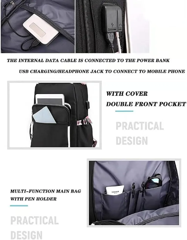 Kawaii Backpack with Cute Accessories Laptop Backpack 17 inch Aesthetic USB Charging Port Headphone Jack (Green)