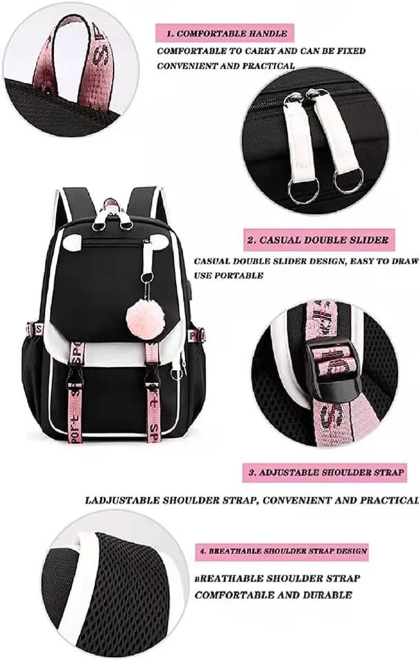 Kawaii Backpack with Cute Accessories Laptop Backpack 17 inch Aesthetic USB Charging Port Headphone Jack (Green)
