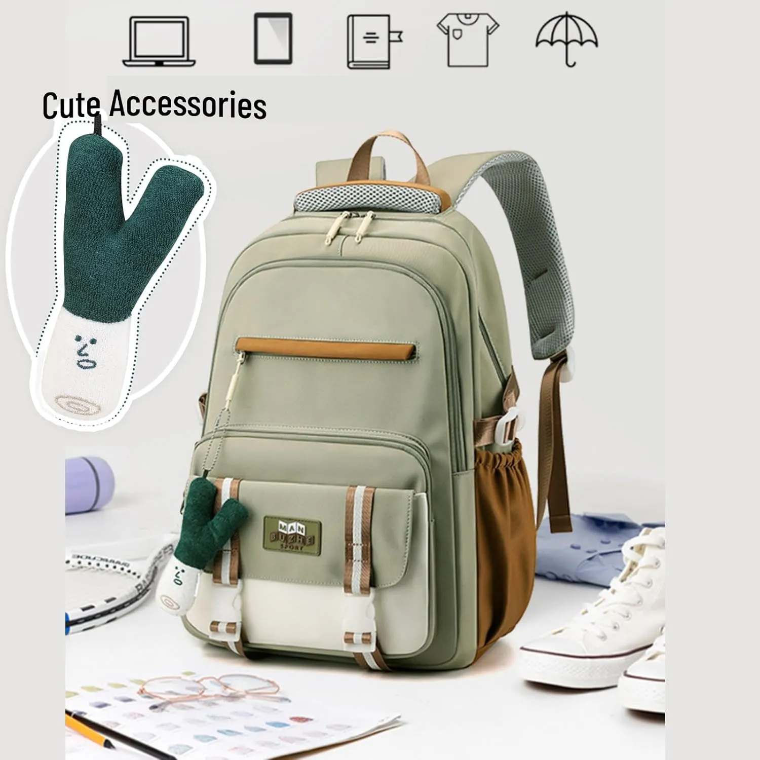 Kawaii Backpack with Cute Accessories Pendant Travel Bag Large Outdoor Waterproof Casual Daypack Women Men (Pink)