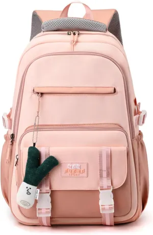 Kawaii Backpack with Cute Accessories Pendant Travel Bag Large Outdoor Waterproof Casual Daypack Women Men (Pink)