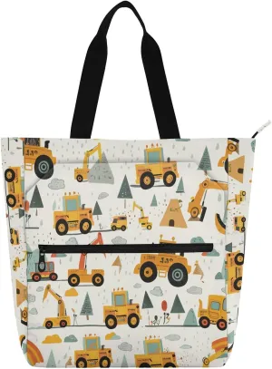 Kids Tote Bag Piano Book Bag for Kids Women Men,Vehivle Cartoon Simple Sturdy Library Book Tote Shopping Bag with Zipper Handles for School and Playtime