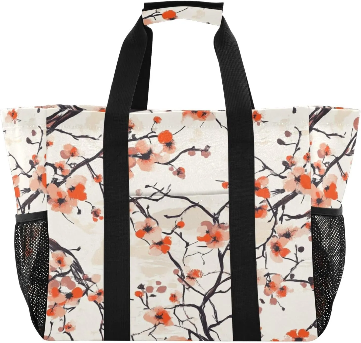Kigai Pink Peach Flowers Reusable Grocery Bag with Handles Waterproof Foldable Extra Large Tote Shopping Bag Standing Organizer for Picnics, Beach, Pool, Laundry, Car, Camping