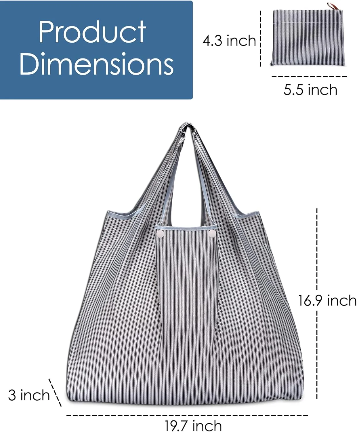 KINGMAS Reusable Grocery Bags, Eco-Friendly Folding Tote Shopping Bag fits in Pocket, Washable Waterproof Nylon Pouch Bags