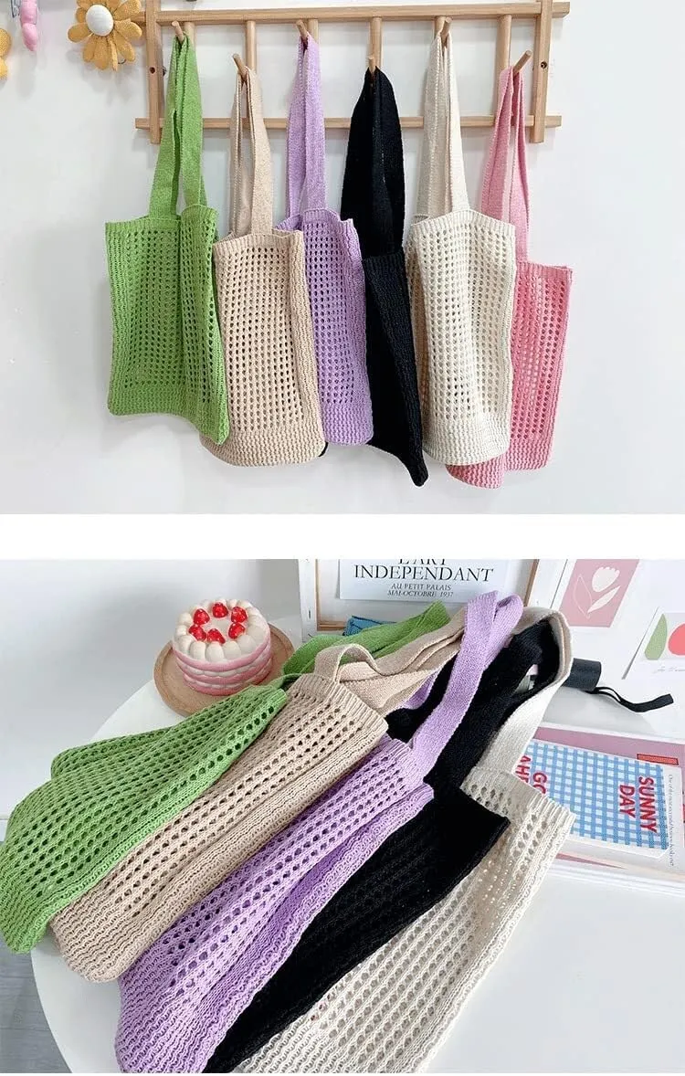Knitted Women's Crossbody Hobo Shoulder Bags Top-Handle Bag Cutout Grunge Aesthetic Accessories Tote Bag