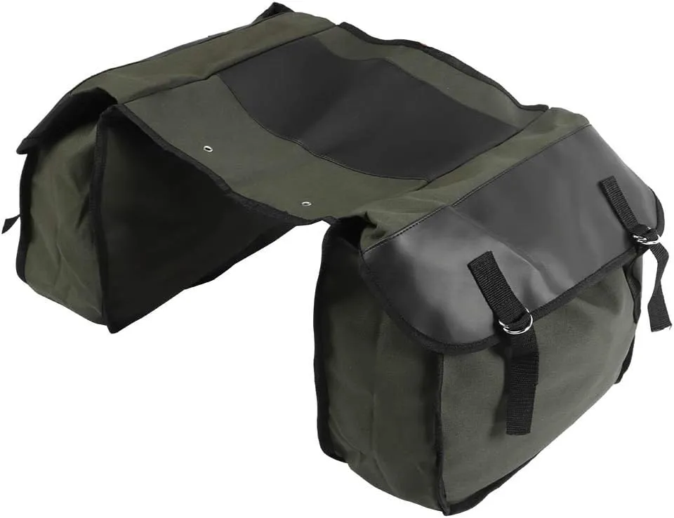 LARGE CAPACITY CANVAS SADDLE BAG BIKE BAG FOR REAR RACK CARRIER ACCESSORIES ARMY GREEN 101CM 539G
