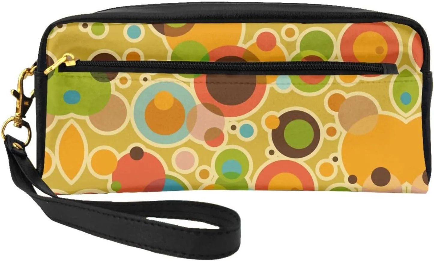 Leather Small Makeup Bag  Colorful Abstract Print Travel Toiletry Bag, Cosmetic Accessories Organizer for Business Trips