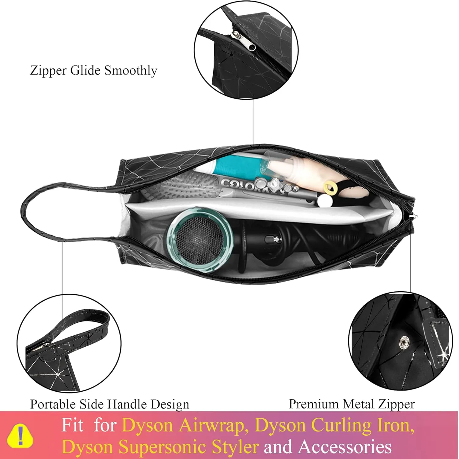 Leather Travel Case Travel Case Compatible with Airwrap Styler, Portable Waterproof Organizer Bag for Shark FlexStyle Attachments Storage, Dark Black